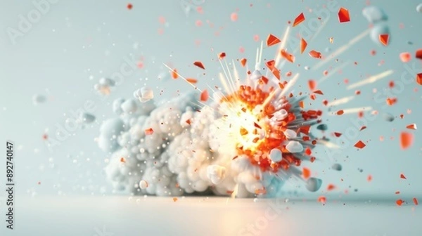 Fototapeta A detailed illustration featuring explosive fire effects, rendered with realism and precision against a simple white backdrop. This image is suitable for various creative applications requiring