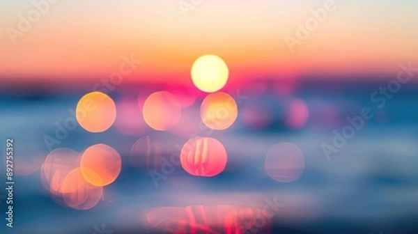Fototapeta Summer vacation idea: Blurred sunrise with abstract bokeh lights