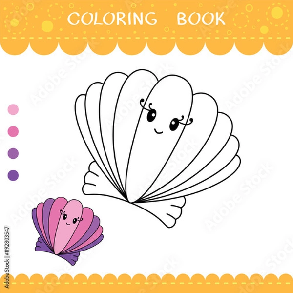 Obraz Simple educational game for kids. Vector worksheet with cute seashell for coloring book