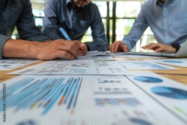 Fototapeta Discussion of documents and ideas between business partners