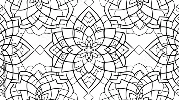 Fototapeta A seamless pattern of geometric Islamic ornament with a white background coloring page, vector line art, simple, no shading, Generative AI illustrations. 