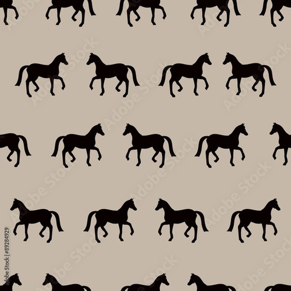 Fototapeta Vector seamless pattern with black horses silhouettes