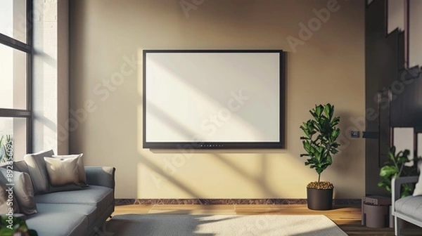 Fototapeta TV screen mounted on wall with clipping path