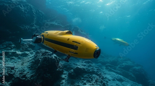 Fototapeta Autonomous underwater drones exploring ocean depths 