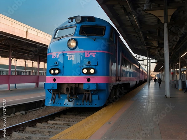 Obraz Stationary passenger train at platform