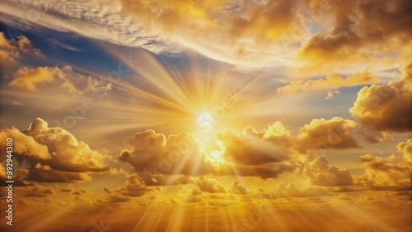 Fototapeta Bright gold sunlight illuminating a picturesque cloudscape , clouds, sky, sunlight, gold, background, nature, scenic
