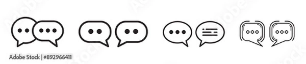 Fototapeta A simple line drawing icon of speech bubbles, for conversation or communication on a white background, vector illustration