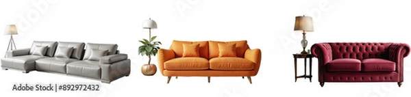 Fototapeta gray, orange, red sofa realistic on transparent backgrounds