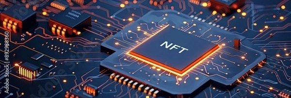 Obraz computer chip with "NFT" text, motherboard