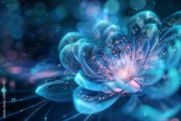 Fototapeta Abstract Blue Flower with Glowing Details