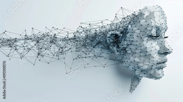 Fototapeta Digital Human Head Composed of Networked Geometric Shapes..