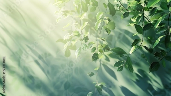 Fototapeta Blurred nature background with tree leaves' light and shadows on wall