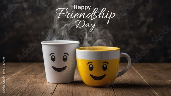 Fototapeta Cups kawaii smile in concept of Friendship day background