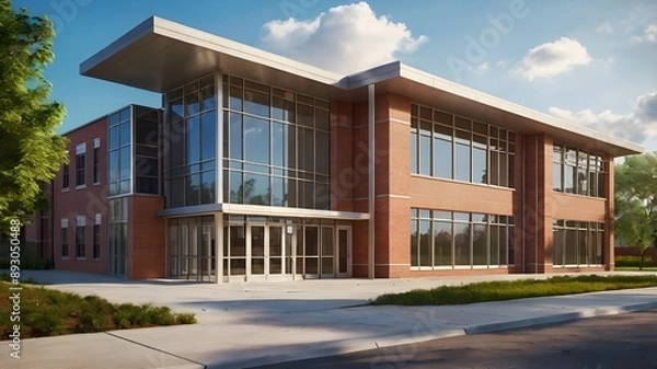 Fototapeta View of architecture of American school building exterior concept. AI generated image