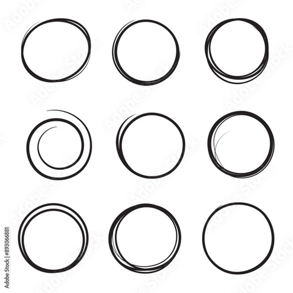Fototapeta Hand drawn line circle sketch set. Doodle circles collection. Scribble round shape. Banner circle frames for text. Vector illustration.