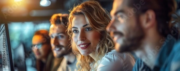 Fototapeta Group of friends watching something with a smile.