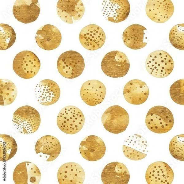 Fototapeta Elegant seamless pattern of gold dots on white, suitable for various decor.