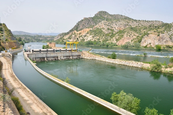 Fototapeta Spanish river Ebro with hydrological constructions