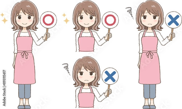 Fototapeta A Woman in an Apron Making a Check Mark and an X Mark