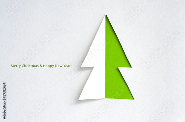 Fototapeta Greeting card with paper fir tree