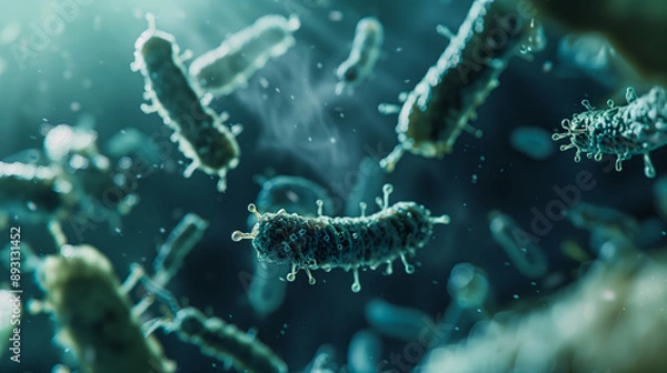 Fototapeta Bacteria forming a colony, research setting background
