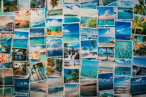 Fototapeta Collection of photo's with travel destinations from all over the world. Collection of instant photo memories.