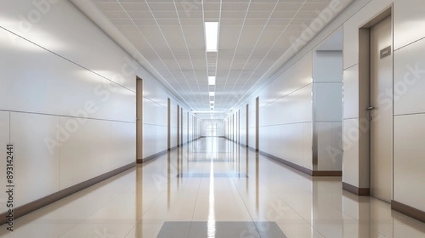 Obraz A clean, empty school corridor with minimalist design and neutral colors