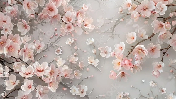 Obraz An elegant painting of a delicate cherry blossom tree in full bloom, gracefully depicted on a glass surface.