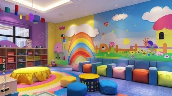 Obraz A colorful kindergarten room with playful seating and vibrant wall art