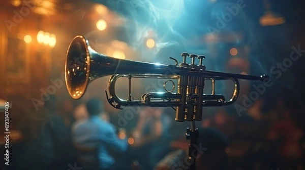 Fototapeta A Close up of a Trumpet With Smoke Coming Out of the Mouth of the Instrument - Generative AI