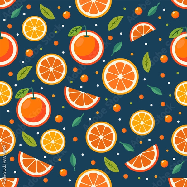 Obraz Seamless Orange Fruit Pattern Background. A vibrant seamless orange fruit pattern background. Perfect for summer designs, textiles, and digital art. Add a fresh, fruity to your projects
