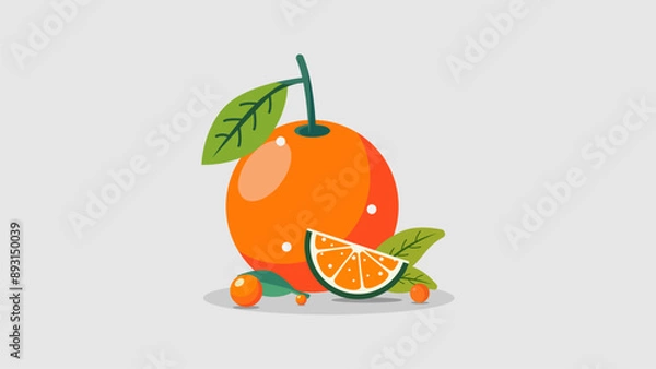 Obraz Orange Fruit Using Flat Style. Simple illustration of orange fruit in flat style. Perfect for various design projects. Clean and vibrant, adding a fresh look to any creative work
