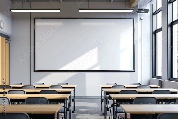 Fototapeta Empty Blank whiteboard mockup in a classroom