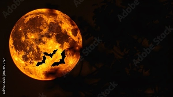 Obraz Eerie full moon with bats silhouetted
