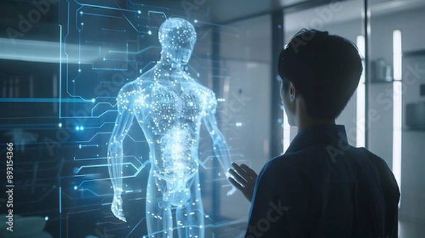 Fototapeta Artificial intelligence and people talking