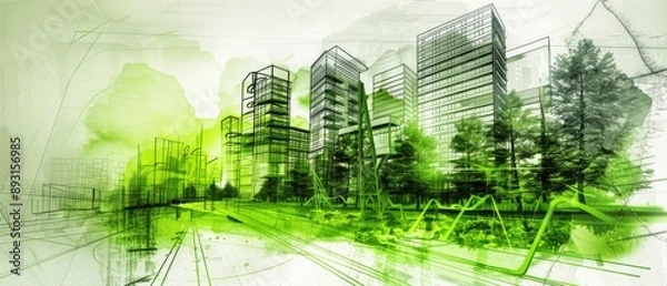 Fototapeta City dedicated to sustainable engineering and environmental responsibility. Urban development, implementing innovative green engineering projects