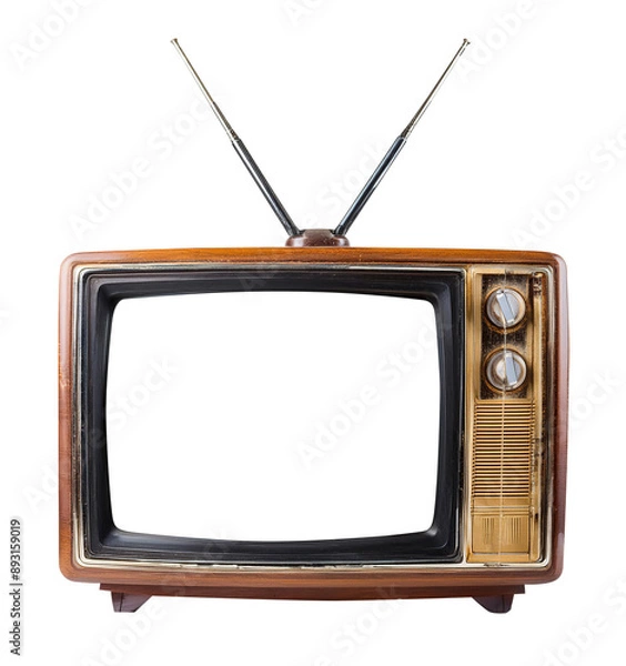 Obraz Classic vintage retro style old television with cut out screen. Old television isolated on white background.
