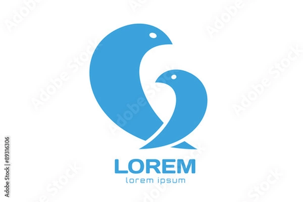 Fototapeta Two birds logo icon template. Mother and child concept