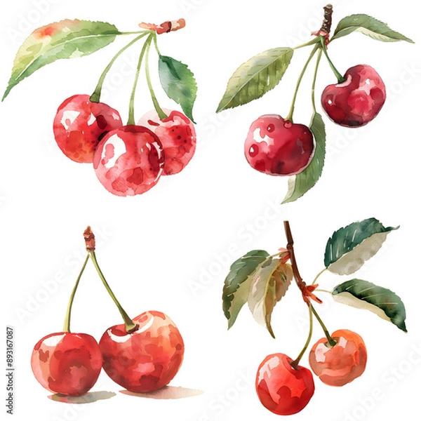 Obraz watercolor style cherry vector PNG, cute poster, vector element, PNG bundle, clipart, transparent background