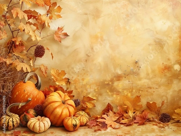 Fototapeta Crop yellow Background Thanksgiving Theme Photography Backdrops Holiday Card Thanksgiving Background Design Pumpkin Patch Fall Autumn Harvest Golden Field Squash 