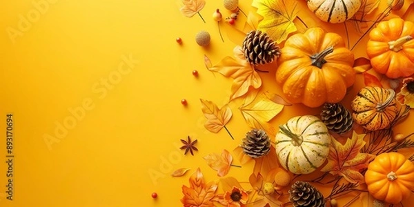 Fototapeta Crop yellow Background Thanksgiving Theme Photography Backdrops Holiday Card Thanksgiving Background Design Pumpkin Patch Fall Autumn Harvest Golden Field Squash 