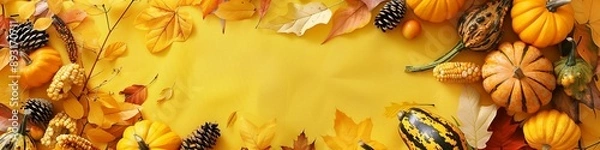 Fototapeta Crop yellow Background Thanksgiving Theme Photography Backdrops Holiday Card Thanksgiving Background Design Pumpkin Patch Fall Autumn Harvest Golden Field Squash 