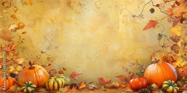 Fototapeta Crop yellow Background Thanksgiving Theme Photography Backdrops Holiday Card Thanksgiving Background Design Pumpkin Patch Fall Autumn Harvest Golden Field Squash 