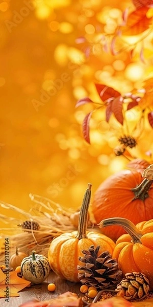 Fototapeta Crop yellow Background Thanksgiving Theme Photography Backdrops Holiday Card Thanksgiving Background Design Pumpkin Patch Fall Autumn Harvest Golden Field Squash 