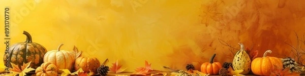 Fototapeta Crop yellow Background Thanksgiving Theme Photography Backdrops Holiday Card Thanksgiving Background Design Pumpkin Patch Fall Autumn Harvest Golden Field Squash 