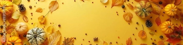 Fototapeta Crop yellow Background Thanksgiving Theme Photography Backdrops Holiday Card Thanksgiving Background Design Pumpkin Patch Fall Autumn Harvest Golden Field Squash 