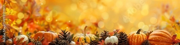 Fototapeta Crop yellow Background Thanksgiving Theme Photography Backdrops Holiday Card Thanksgiving Background Design Pumpkin Patch Fall Autumn Harvest Golden Field Squash 