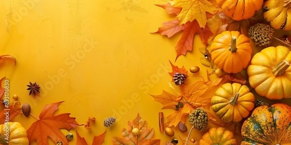 Fototapeta Crop yellow Background Thanksgiving Theme Photography Backdrops Holiday Card Thanksgiving Background Design Pumpkin Patch Fall Autumn Harvest Golden Field Squash 