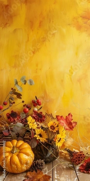 Fototapeta Crop yellow Background Thanksgiving Theme Photography Backdrops Holiday Card Thanksgiving Background Design Pumpkin Patch Fall Autumn Harvest Golden Field Squash 