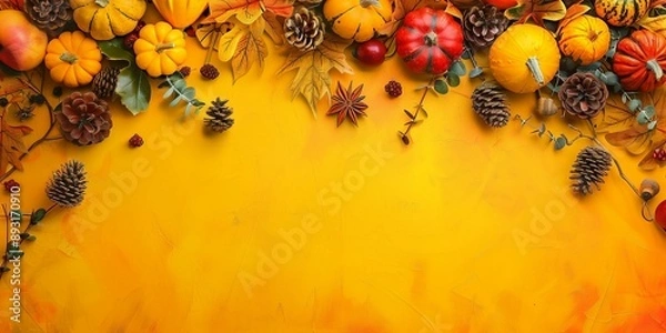 Fototapeta Crop yellow Background Thanksgiving Theme Photography Backdrops Holiday Card Thanksgiving Background Design Pumpkin Patch Fall Autumn Harvest Golden Field Squash 